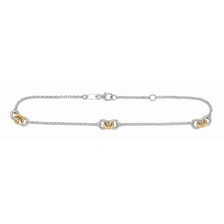 14K & Silver Stationed Circles Anklet