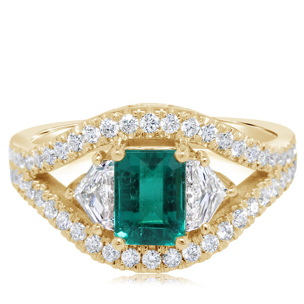 18K Yellow Gold Brazilian Emerald/Diamond Ring