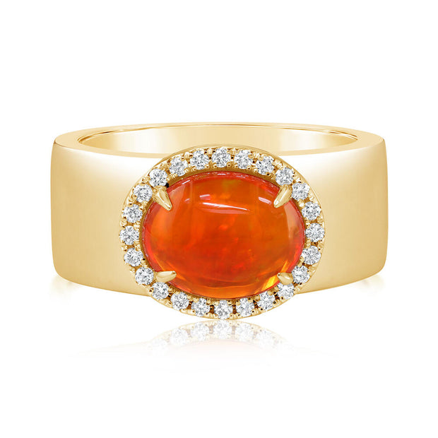 14K Yellow Gold Mexican Fire Opal/Diamond Ring