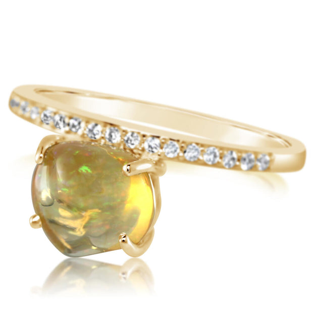 14K Yellow Gold Mexican Fire Opal/Diamond Ring