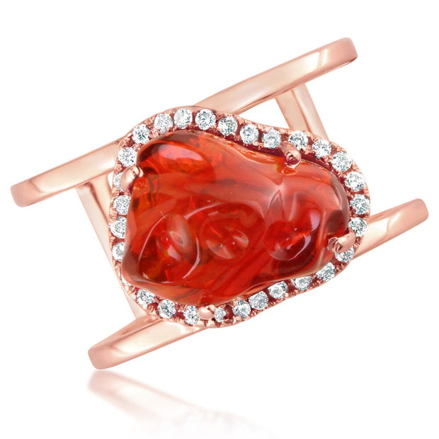 14K Rose Gold Mexican Fire Opal/Diamond Ring