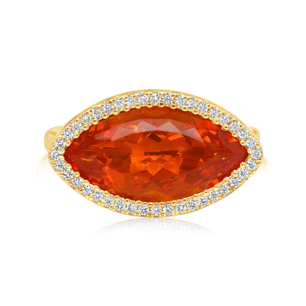 14K Yellow Gold Mexican Fire Opal/Diamond Ring