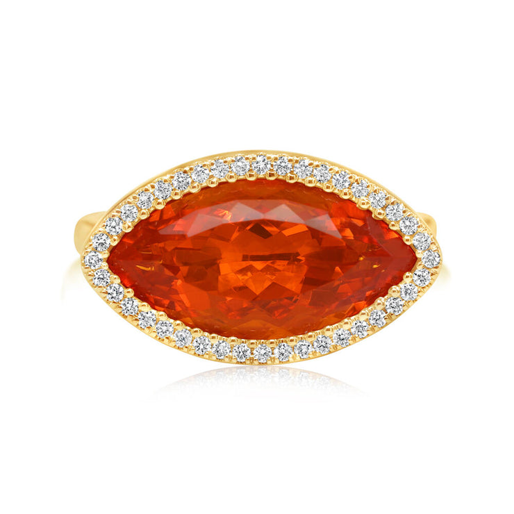 14K Yellow Gold Mexican Fire Opal/Diamond Ring