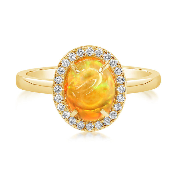 14K Yellow Gold Mexican Fire Opal/Diamond Ring
