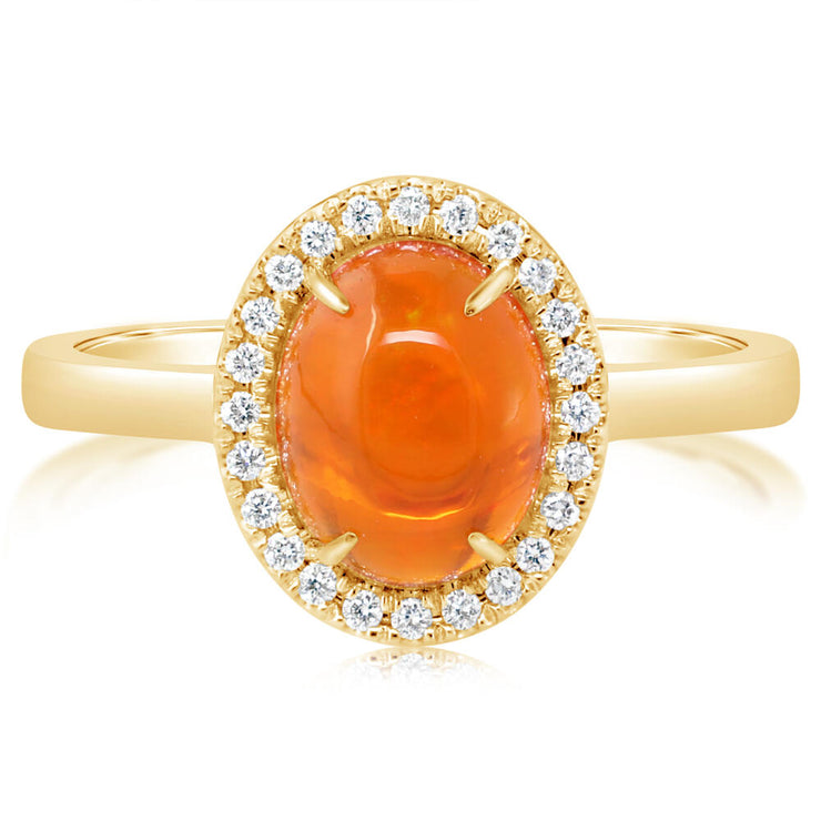 14K Yellow Gold Mexican Fire Opal/Diamond Ring