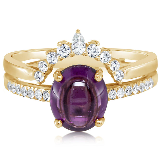 14K Yellow Gold Purple Garnet/Diamond Ring
