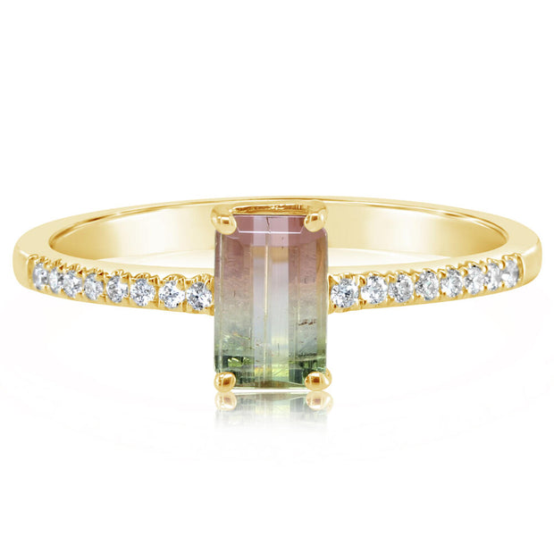 14K Yellow Gold Bi-Color Tourmaline/Diamond Ring