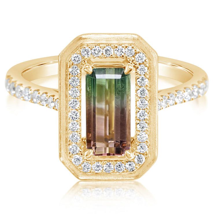 14K Yellow Gold Bi-Color Tourmaline/Diamond Ring