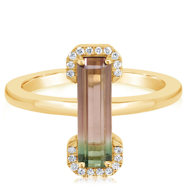 14K Yellow Gold Bi-Color Tourmaline/Diamond Ring