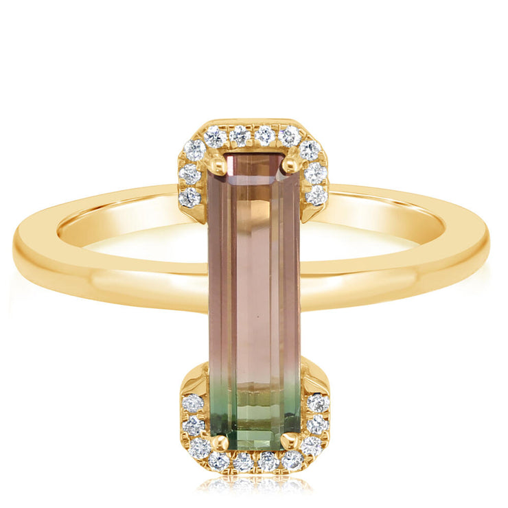 14K Yellow Gold Bi-Color Tourmaline/Diamond Ring
