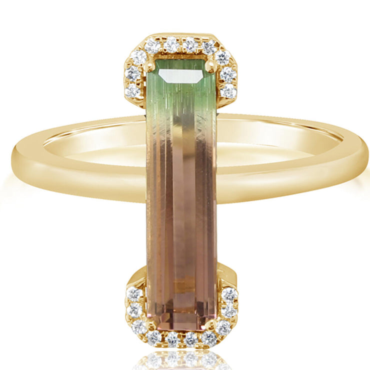 14K Yellow Gold Bi-Color Tourmaline/Diamond Ring