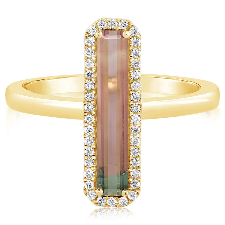 14K Yellow Gold Bi-Color Tourmaline/Diamond Ring