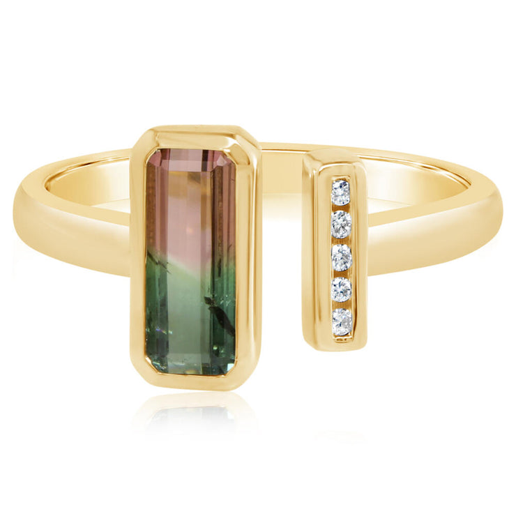14K Yellow Gold Bi-Color Tourmaline/Diamond Ring