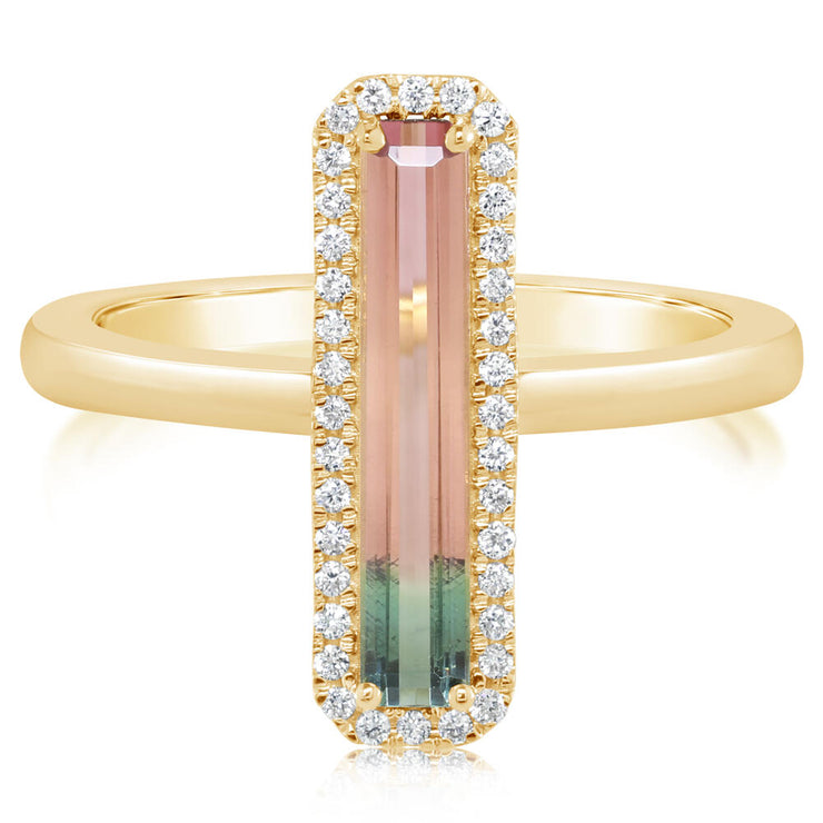 14K Yellow Gold Bi-Color Tourmaline/Diamond Ring