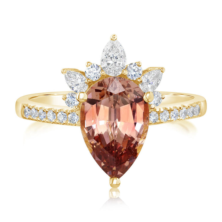 18K Yellow Gold Lotus Garnet/Diamond Ring