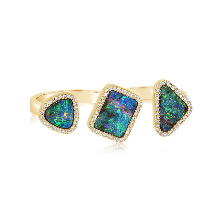 14K Yellow Gold Australian Boulder Opal/Diamond 3 Finger Ring