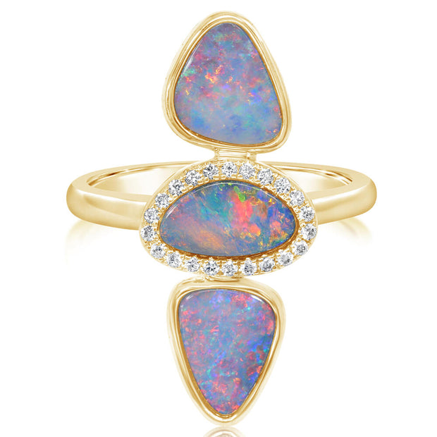 14K Yellow Gold Australian Opal Doublet/Diamond Ring