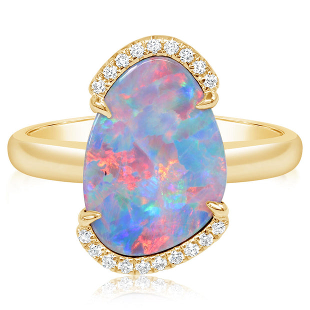 14K Yellow Gold Australian Opal Doublet/Diamond Ring ,