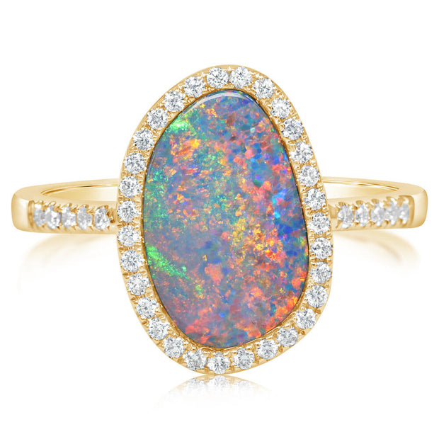 14K Yellow Gold Australian Opal Doublet/Diamond Ring ,