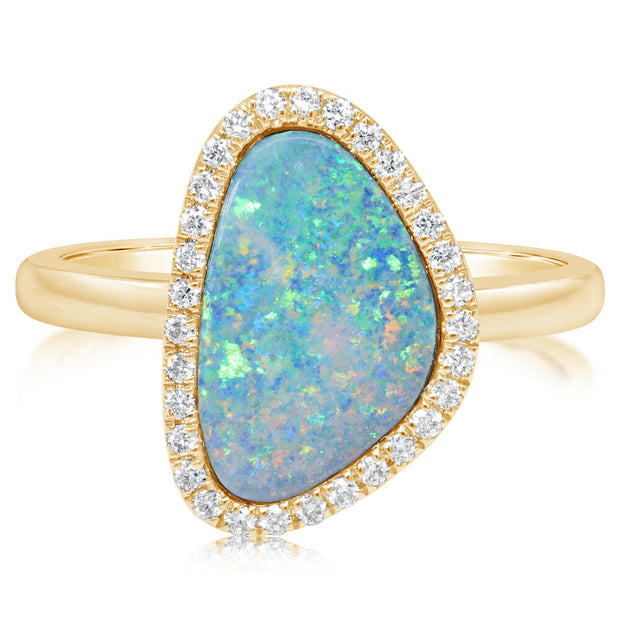 14K Yellow Gold Australian Opal Doublet/Diamond Ring
