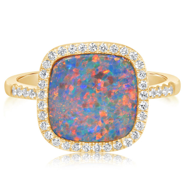 14K Yellow Gold Australian Opal Doublet/Diamond Ring ,