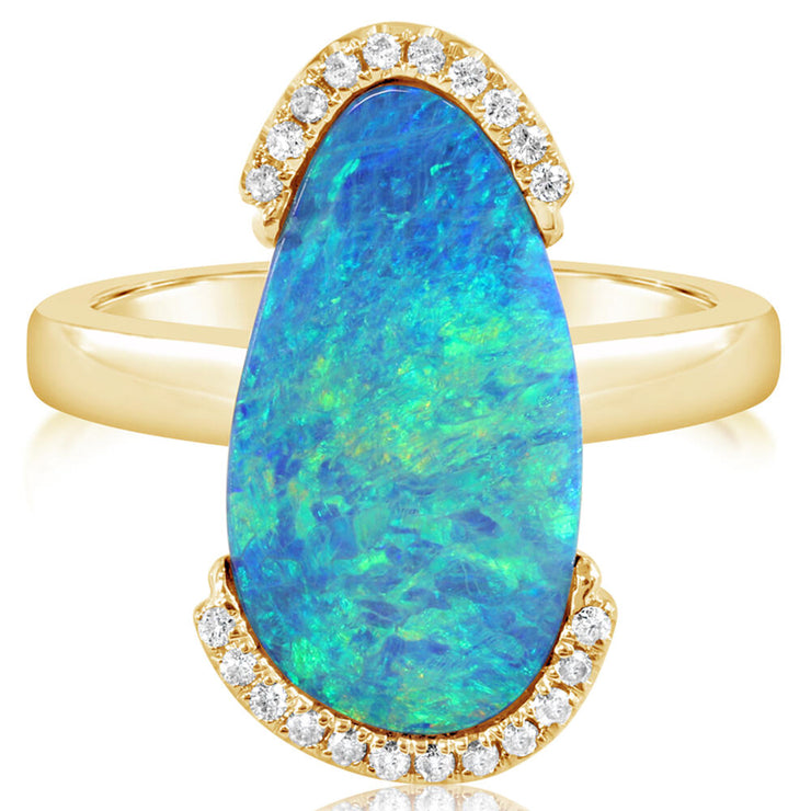 14K Yellow Gold Australian Opal Doublet/Diamond Ring ,