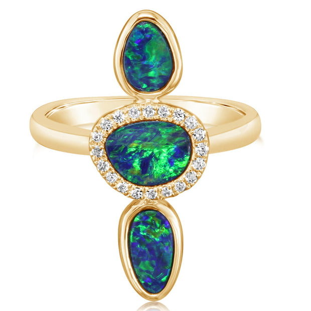 14K Yellow Gold Australian Opal Doublet/Diamond Ring