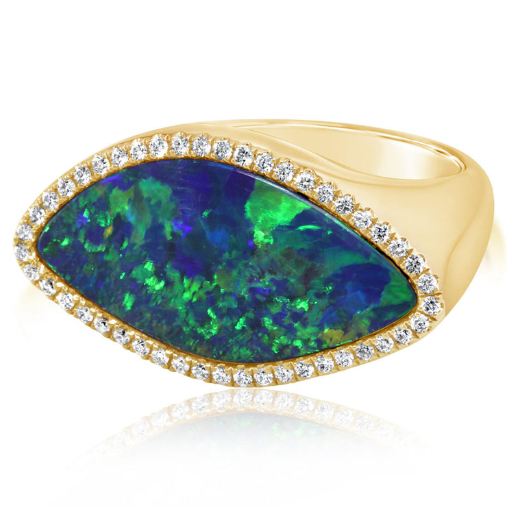 18K Yellow Gold Australian Opal Doublet/Diamond Ring