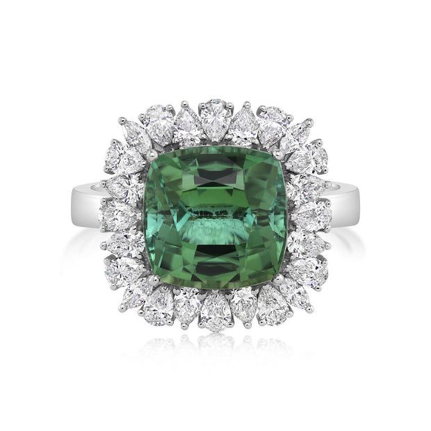 Platinum Mint Tourmaline/Diamond Ring