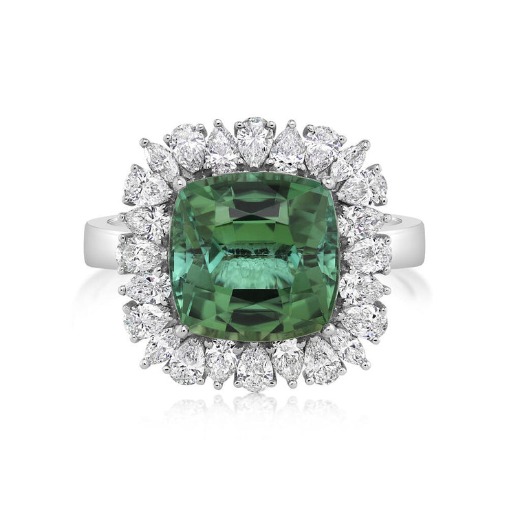 Platinum Mint Tourmaline/Diamond Ring