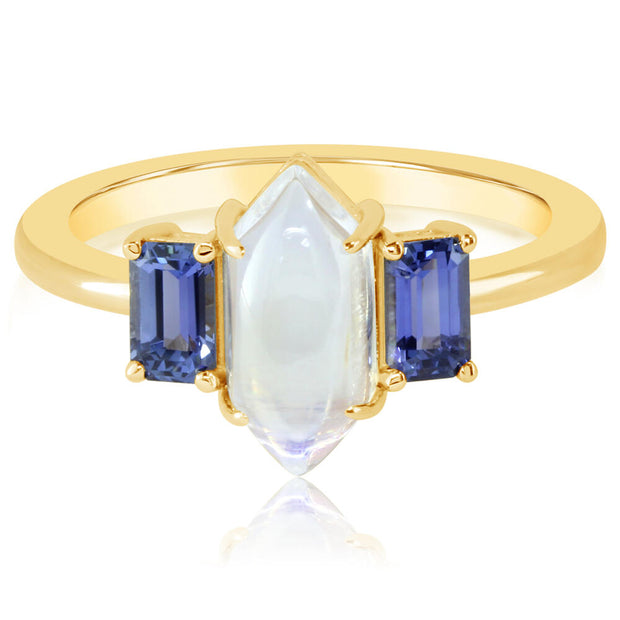14K Yellow Gold Moonstone/Yogo Sapphire Ring