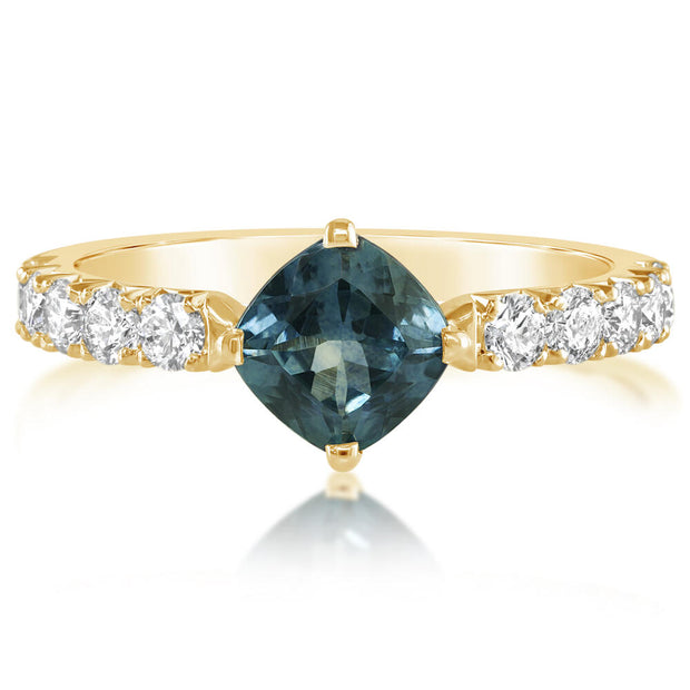 14K Yellow Gold Montana Sapphire/Diamond Ring