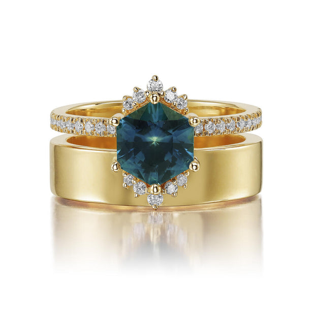 18K Yellow Gold Montana Sapphire/Diamond Cigar Band Ring