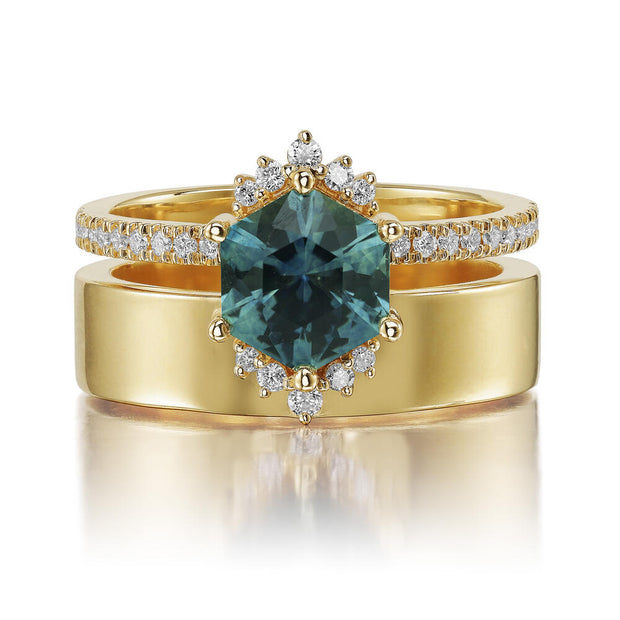 18K Yellow Gold Montana Sapphire/Diamond Cigar Band Ring