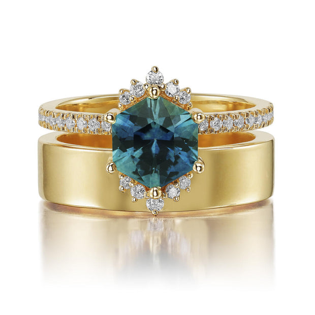 18K Yellow Gold Montana Sapphire/Diamond Cigar Band Ring