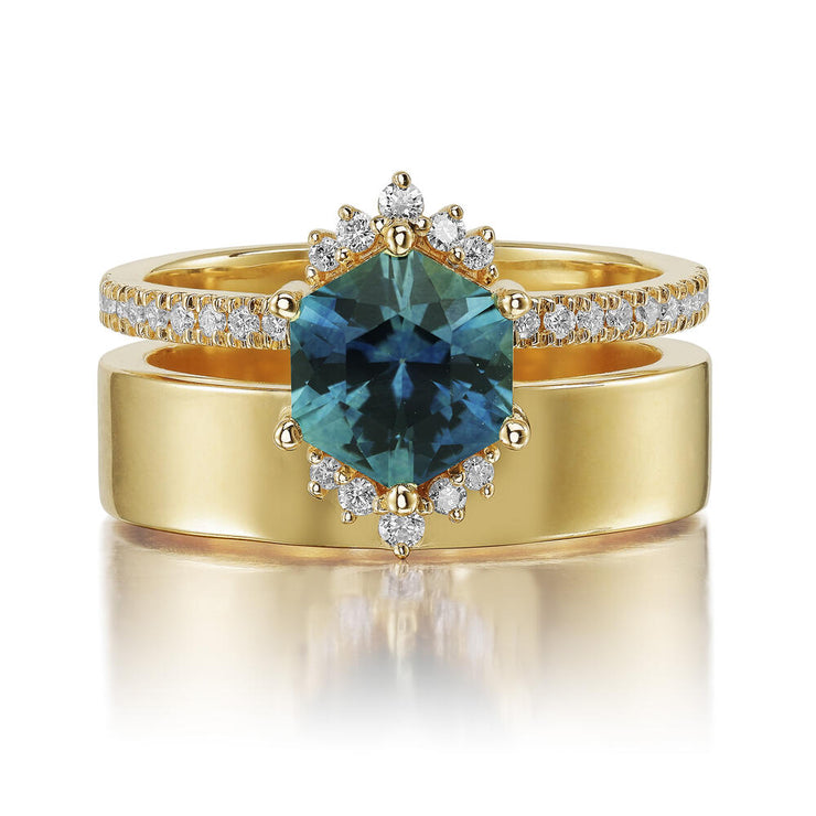 18K Yellow Gold Montana Sapphire/Diamond Cigar Band Ring
