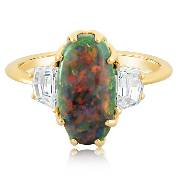 18K Yellow Gold Australian Black Opal/Diamond Ring