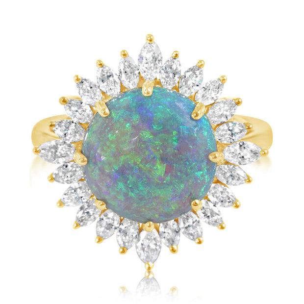 18K Yellow Gold Australian Black Opal/Diamond Sunflower Ring