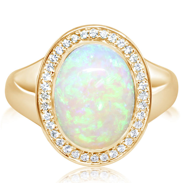 18K Yellow Gold Australian Opal/Diamond Ring
