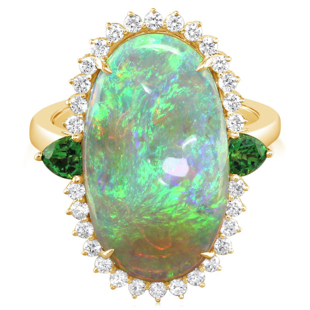 18K Yellow Gold Australian Opal/Tanzanite/Diamond Ring