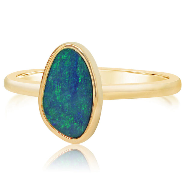 14K Yellow Gold Australian Opal Doublet Smooth Shank Ring