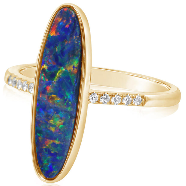 14K Yellow Gold Australian Opal Doublet/Diamond Ring