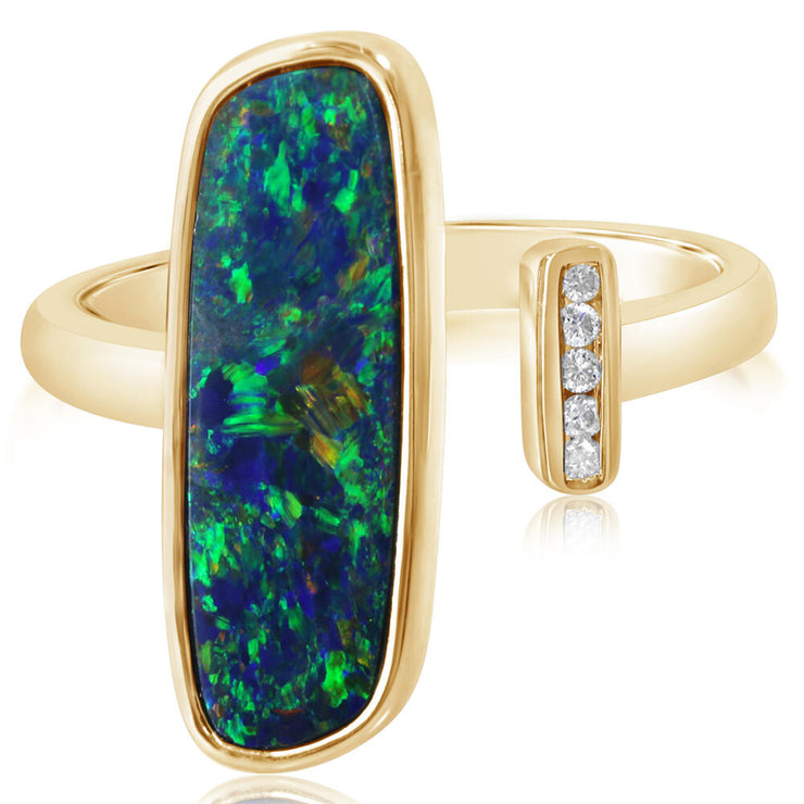 14K Yellow Gold Australian Opal Doublet/Diamond Ring