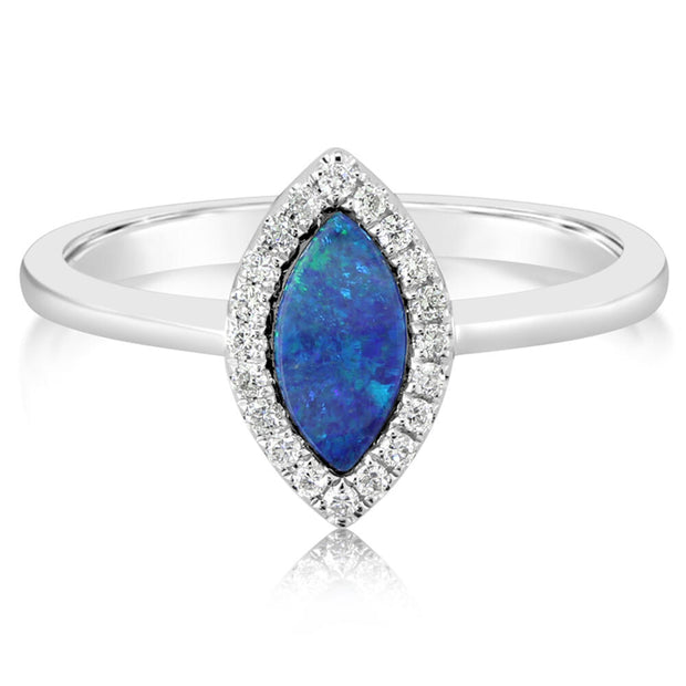 14K White Gold Australian Opal Doublet/Diamond Ring