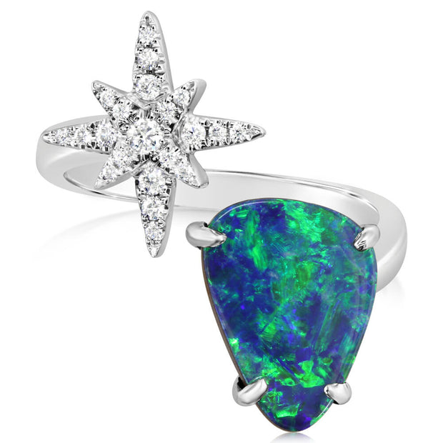 14K White Gold Australian Opal Doublet/Diamond Star Ring