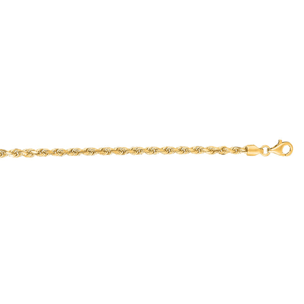 14K Gold 20"" 3mm Diamond Cut Royal Rope Chain