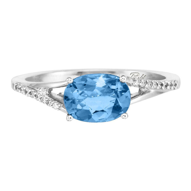 14K White Gold Blue Topaz/Diamond Ring