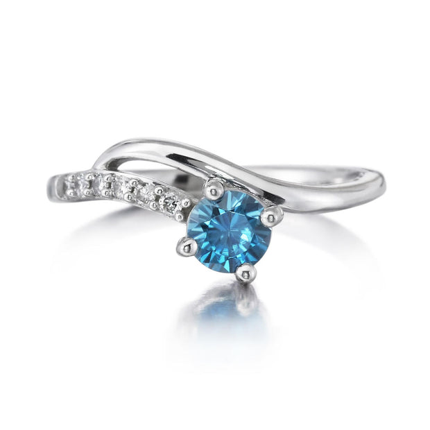 14K White Gold Blue Zircon/Diamond Ring