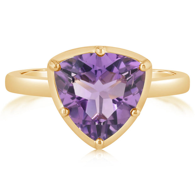 14K Yellow Gold 10mm Trillion Amethyst Ring