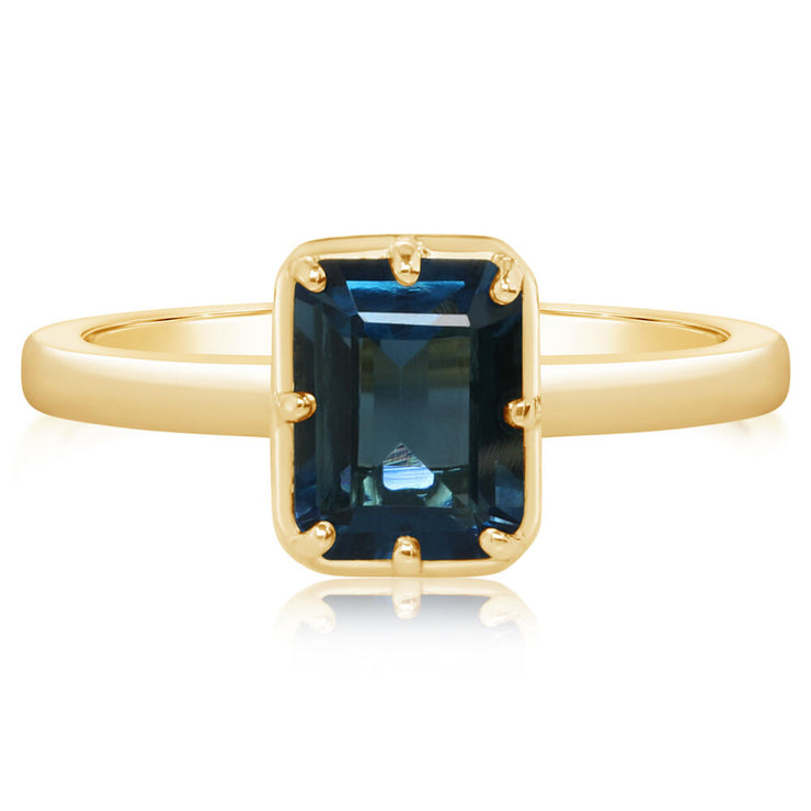 14K Yellow Gold 8x6mm Octagon London Blue Topaz Ring